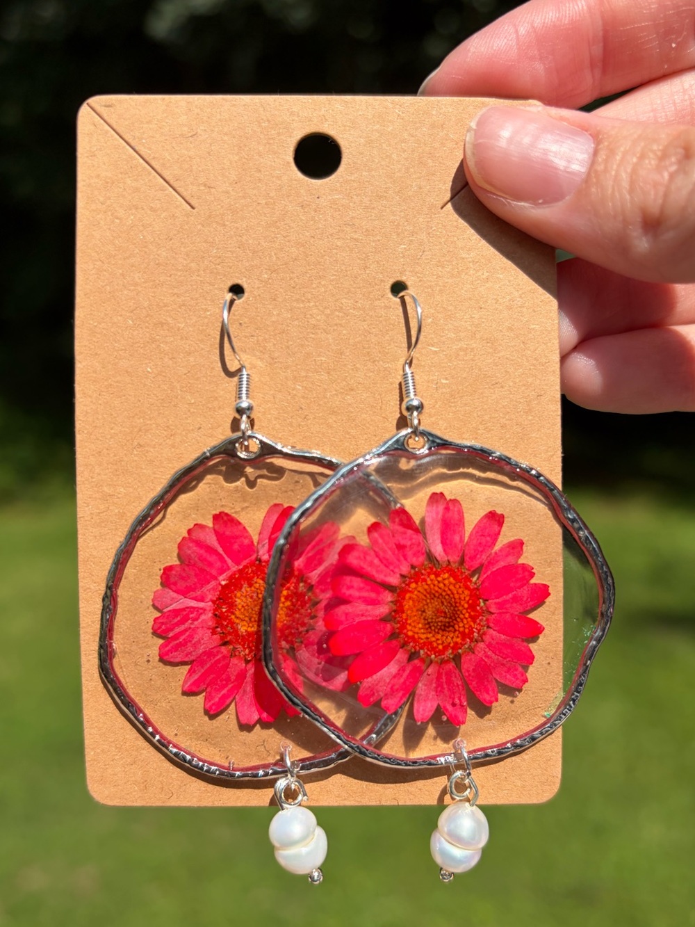 E14 Handmade Real Pressed Flower Earrings | Silver Floral Botanical Jewelry